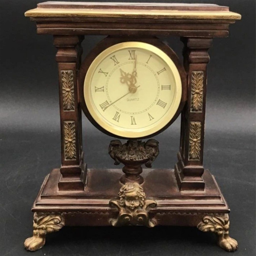 Vintage Ornate Table Clock Antique Finish Contemporary Reproduction